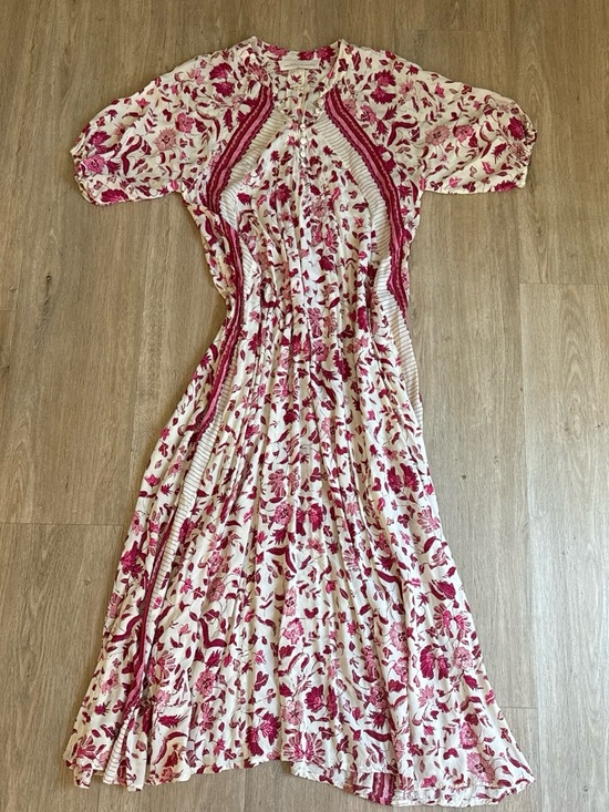 Natalie Martin Dresses & Skirts - Natalie Martin Cream Maxi Dress with Pink Floral Print L